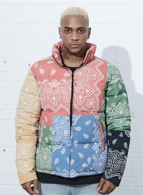 纽约潮牌Profound Foundation支线 撞色腰果花 加厚羽绒棉服外套