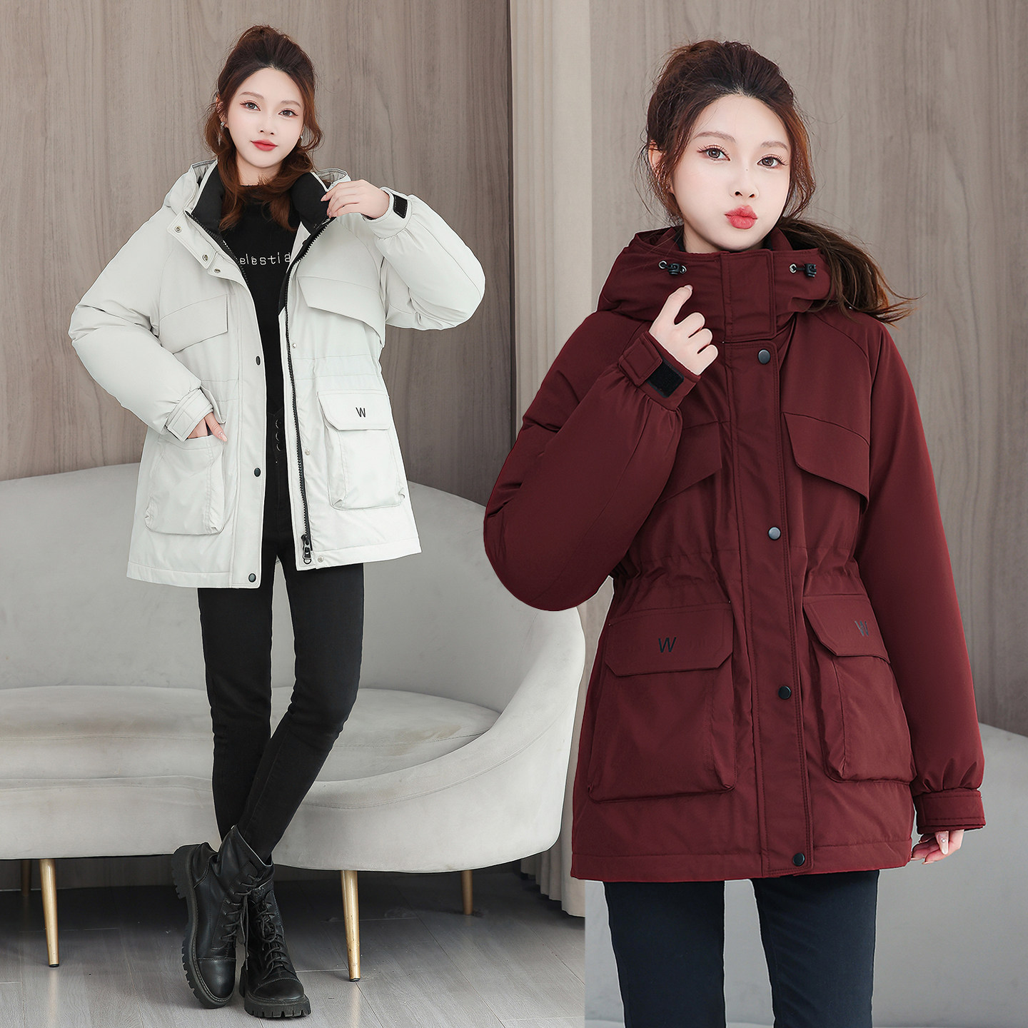 2025新款冬季羽绒棉服女加厚保暖棉衣时尚洋气收腰工装外套棉袄潮