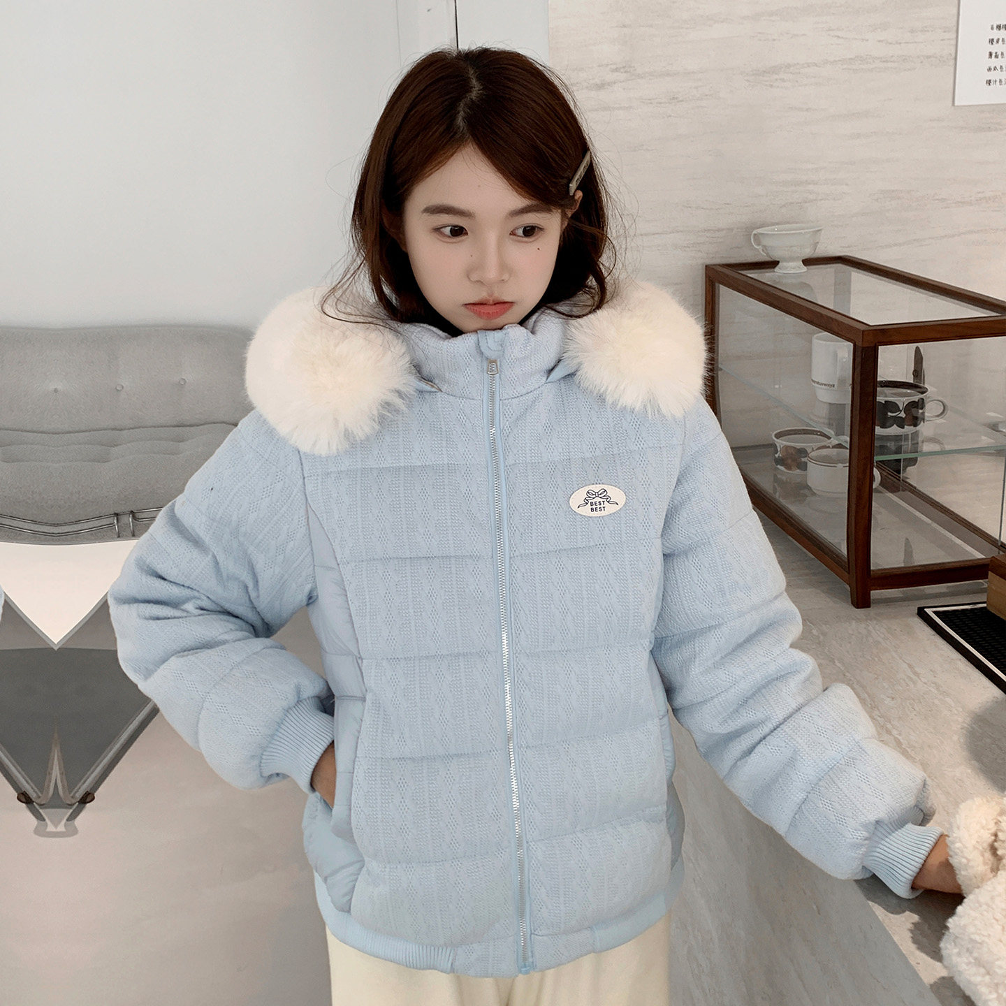 韩系连帽加厚保暖短款棉服女冬季