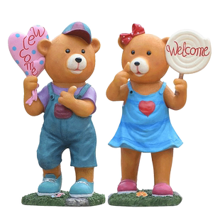 园林景观雕塑花园卡通小熊花缸仿真动物摆件商场门店欢迎宾装饰品