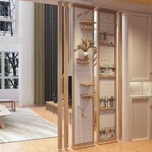 北欧实木屏风隔断简约现代立柱入户玄关格栅网红客厅洞洞板置物架