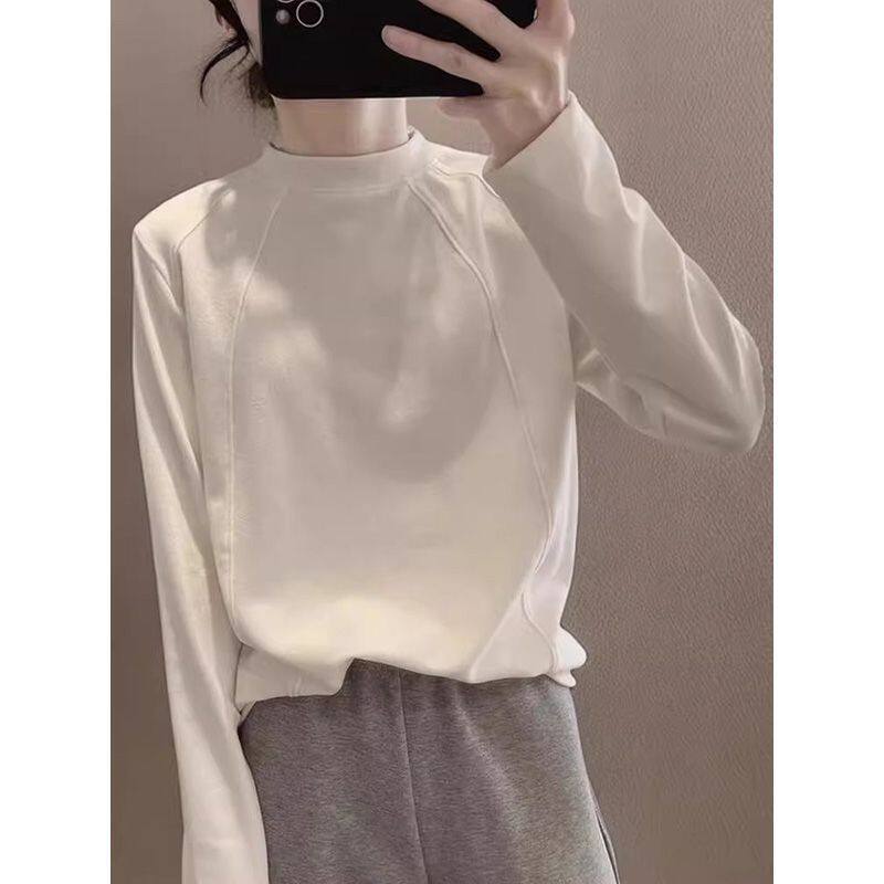 欧货白色长袖t恤女2026新款春秋季简约百搭内搭打底衫休闲上衣潮