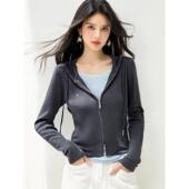 实拍连帽拉链长袖 女 刺绣宽松显瘦拼色假两件针织开衫