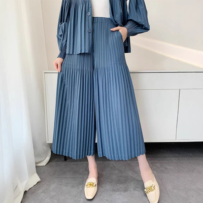 春夏阔腿九分裤女宽松舒适休闲褶皱百搭裤子高级肌理感小众