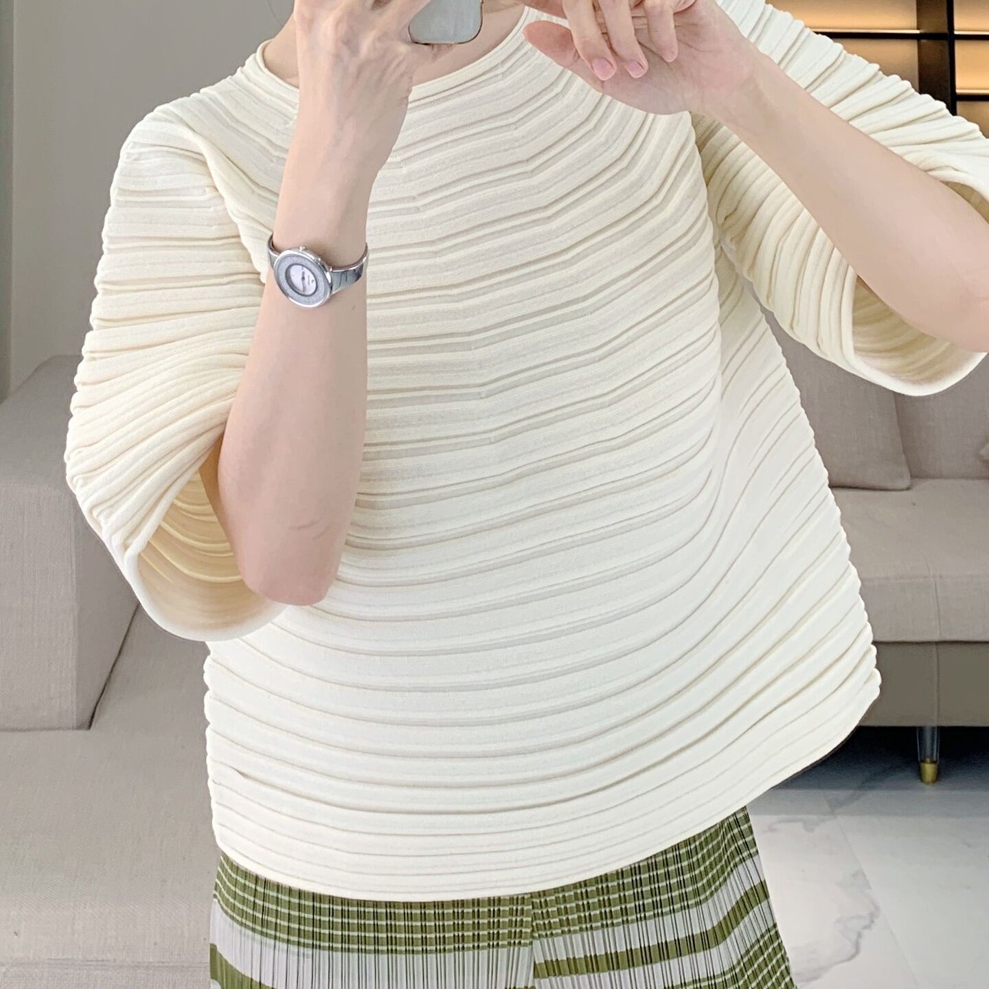 夏季针织毛衣短袖女设计感百搭简约褶皱女装纯色圆领百搭宽松T恤