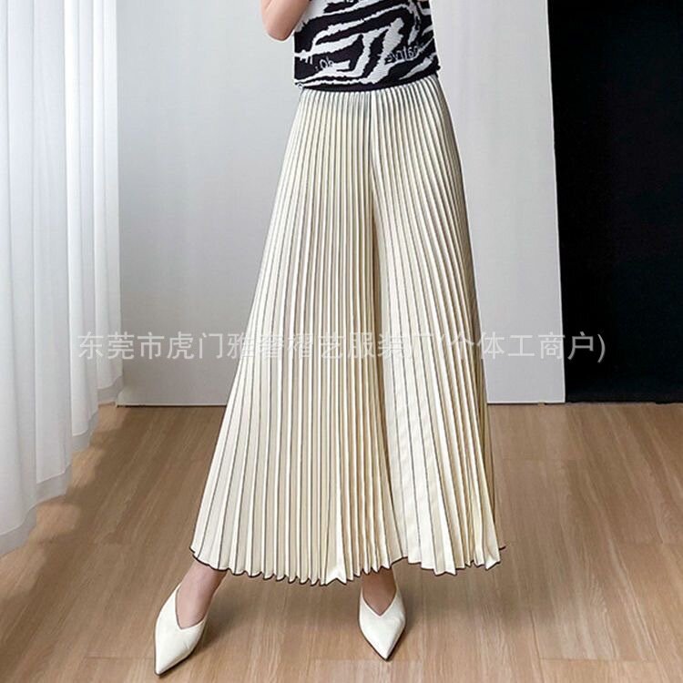 风琴百褶阔腿裤休闲裤女夏薄款百搭宽松显瘦高腰裤日韩风褶皱女裤