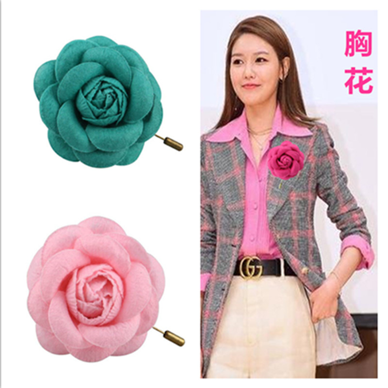 韩版西装胸针山茶花配饰别针饰品时尚女领花手工布艺插针胸花花朵