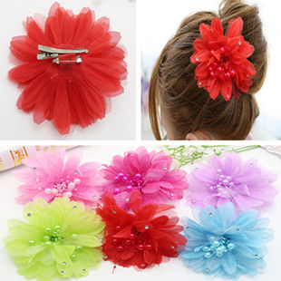 韩式新娘头饰儿童发饰演出佩戴珠子胸针胸花配饰饰品红色发夹头花