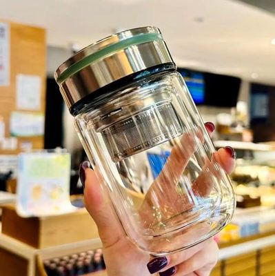 耐高温双层玻璃杯茶水分离保温高档高颜值防烫加厚矮胖杯办公室