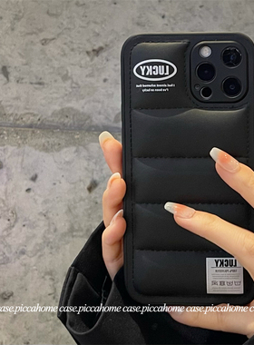 新款黑色LUCKY羽绒服适用三星s22ultra手机壳s9简约男a73 5G全包