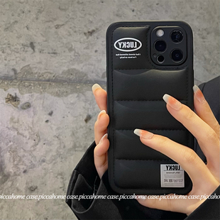 新款 5G全包 黑色LUCKY羽绒服适用三星s22ultra手机壳s9简约男a73