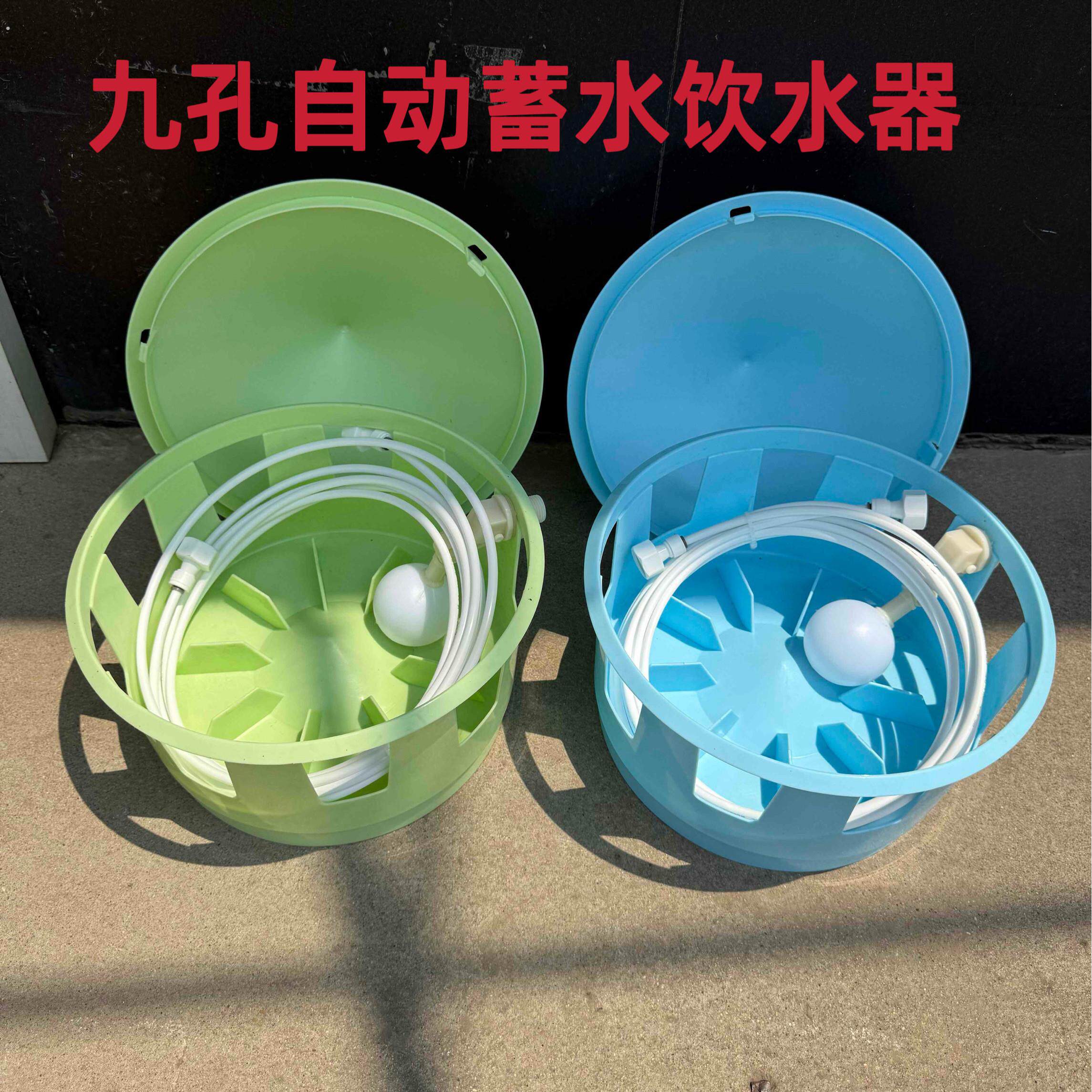 九孔自动饮水器信鸽用 多孔流水透明色自动蓄水鸽具 浅绿色禽鸟喂
