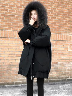 白鸭绒黑色羽绒服女装2022年新款冬季中长款宽松显瘦大码加厚外套