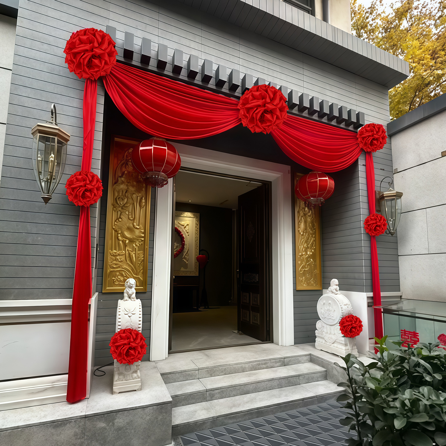 结婚用绸缎拉花套装婚房布置