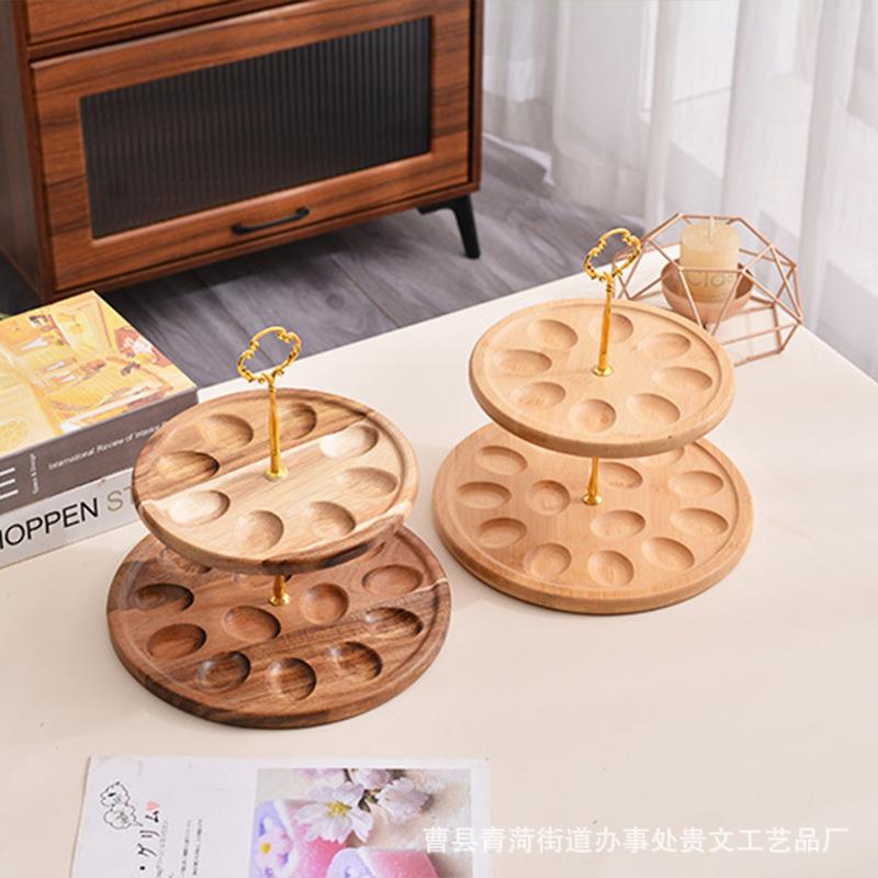 现货榉木双层鸡蛋托盘分层蛋托展示架甜品蛋糕置物架相思木鸡蛋架