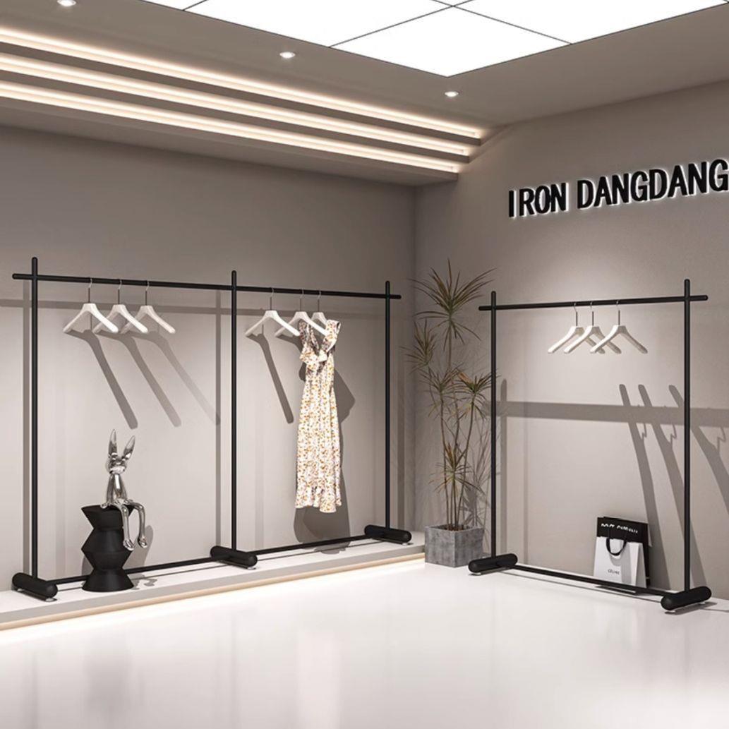 服装店展示架落地式货架男女装陈列架黑色铁艺中岛架直播间挂衣架