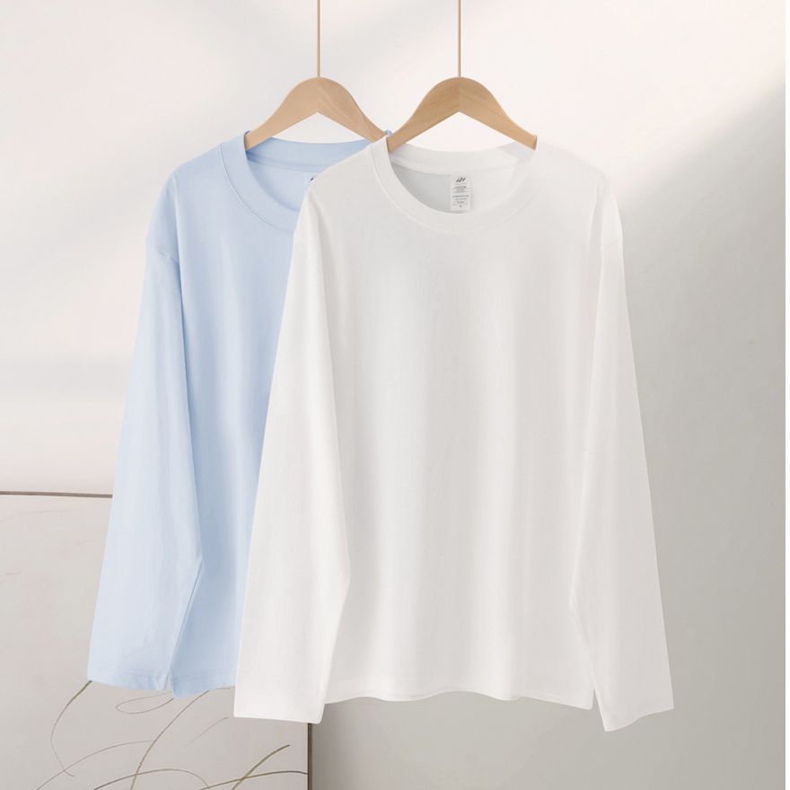 300g长袖纯棉T恤男内搭打底衫女秋冬情侣装打底衣正肩精梳棉上衣