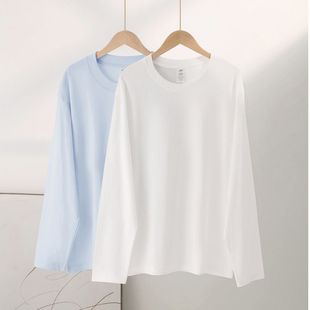 300g长袖纯棉T恤男内搭打底衫女秋冬情侣装打底衣正肩精梳棉上衣