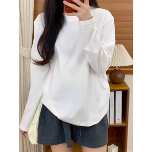 净版纯棉T恤男女同款内搭基础款打底衫春秋正肩上衣白色长袖