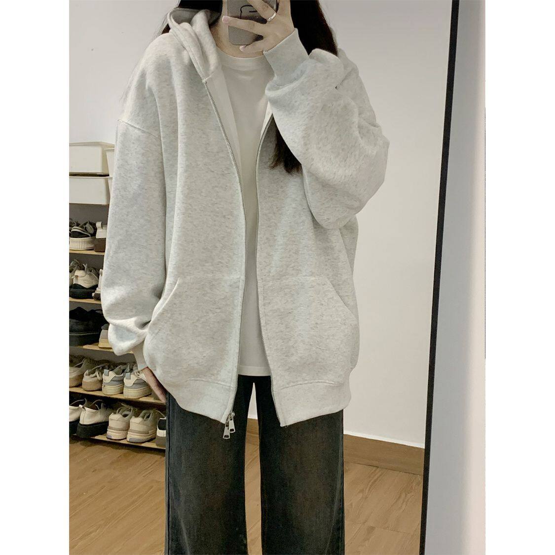 春季外套女春秋款连帽卫衣女2026新款爆款早秋韩系灰色开衫上衣女