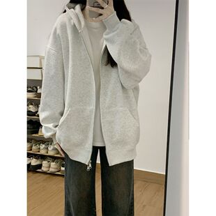 春季外套女春秋款连帽卫衣女2026新款爆款早秋韩系灰色开衫上衣女