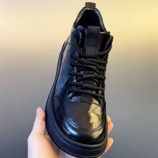 890230欧洲站冬季新款高帮加绒皮鞋男士韩版平底休闲马丁靴