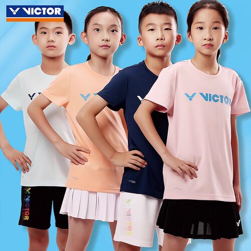 2025新款victor胜利儿童羽毛球服男女童短袖训练速干运动服青少年