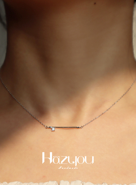 HazyouS925银18k金锆石锁骨链