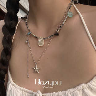Hazyou「乌白」原创小众设计手工串珠S925纯银天然石锁骨项链女
