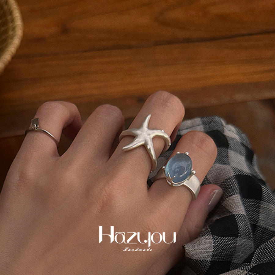 Hazyou「海星」小众设计手工s990纯银小海星戒指百搭食指男女可调