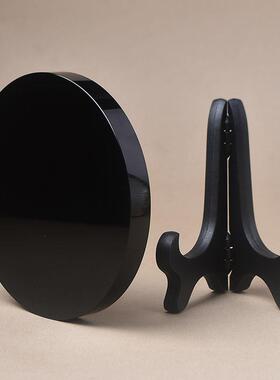 跨黑曜石圆盘光盘事镜子镜面摆件七无星阵盘底座家居黑光盘装饰境