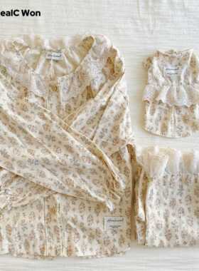 healcwon/原创碎花睡衣甜美韩系ins风纯棉长袖蕾丝家居服套装