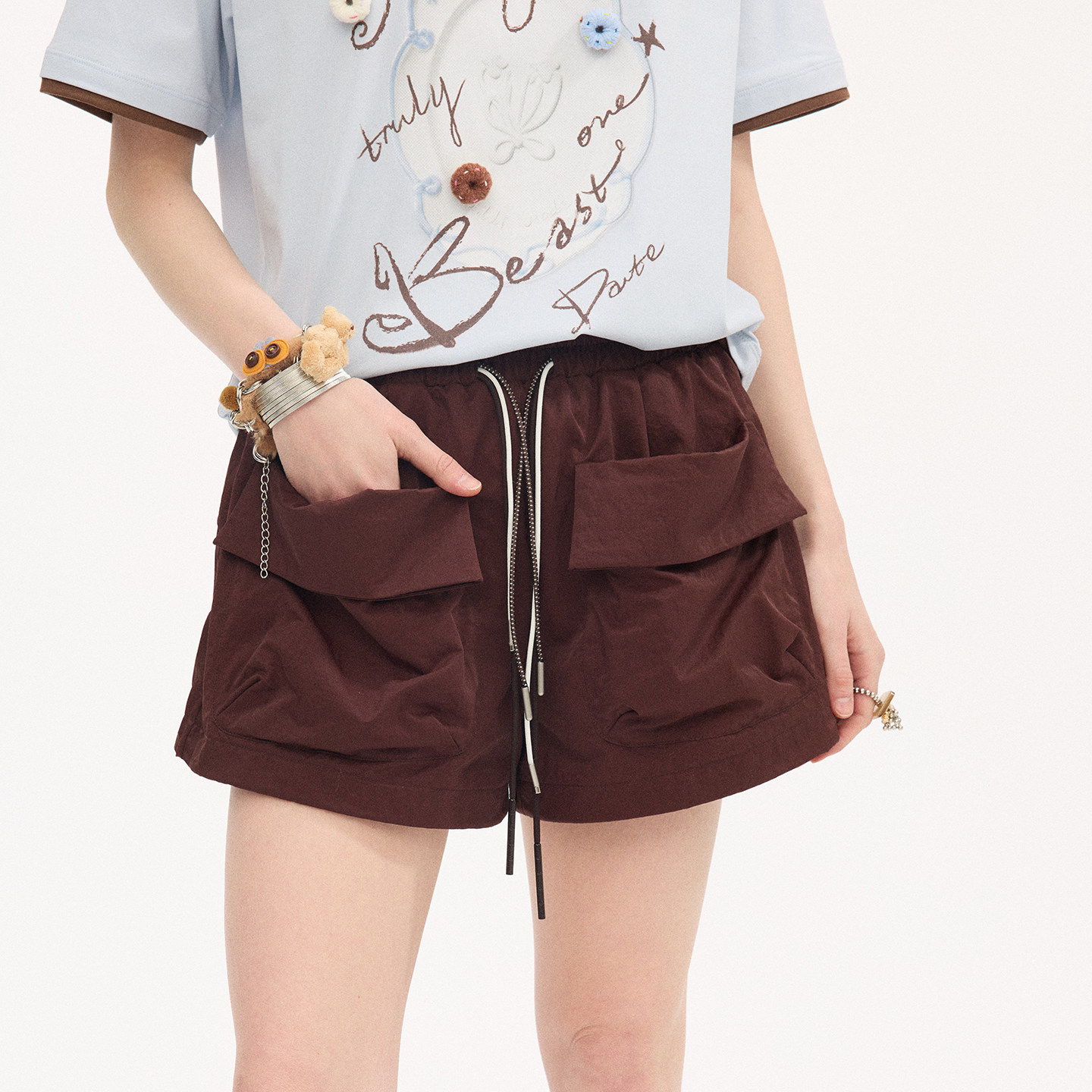 DIDDI MODA翻边大口袋工装裤宽松休闲运动短裤女2026年夏季新款
