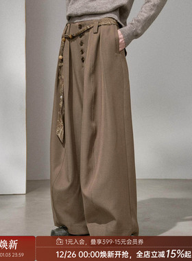 DIDDI MODA纽扣打褶休闲裤宽松直筒纯色垂感工装裤2025新款冬