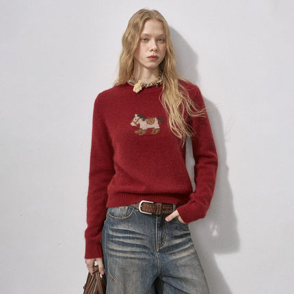 DIDDI MODA穿靴子的小马红色毛衣女款过年穿搭宽松毛衣可外穿内搭