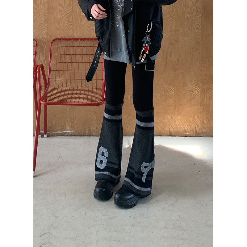 DIDDIMODA复古少女感数字蝴蝶结显瘦微喇针织长裤女秋季新品