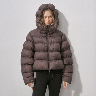 DIDDIMODA 花苞帽90绒白鸭绒拉链排骨羽绒服连帽保暖短款冬季外套