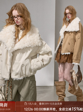 DIDDI MODA翻领毛毛领双排扣巨好看的夹棉夹克外套棉服2025新款