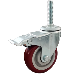 加长丝杆万向轮M12PU包胶脚轮M16聚氨酯轮M20冰柜操作台轮子