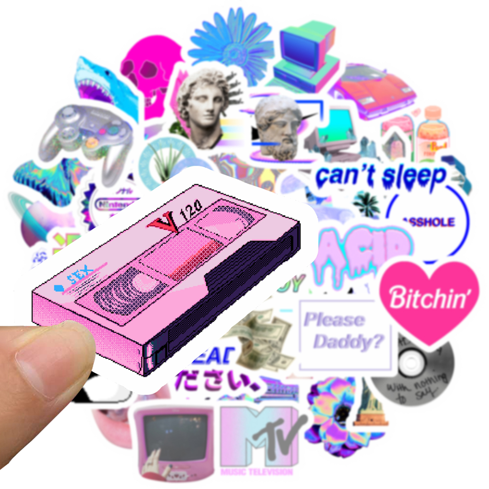 50张蒸汽波欧美艺术知名人物搞笑趣味个性防水装饰贴画笔记本手账滑板