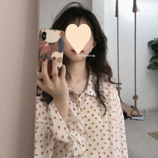 女设计感小众心机上衣 s洋气雪纺波点衬衫 早春法式 复古少女很仙