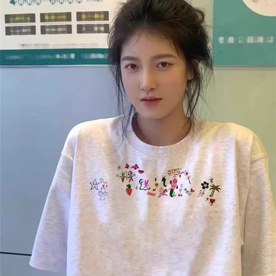 短袖t恤女20i25新款大码夏季正肩设计感小众美式宽松半袖上衣