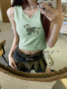 甜辣小上衣 薄荷绿曼波风无袖 小狗t恤女夏季 2025新款 吊带背心短款