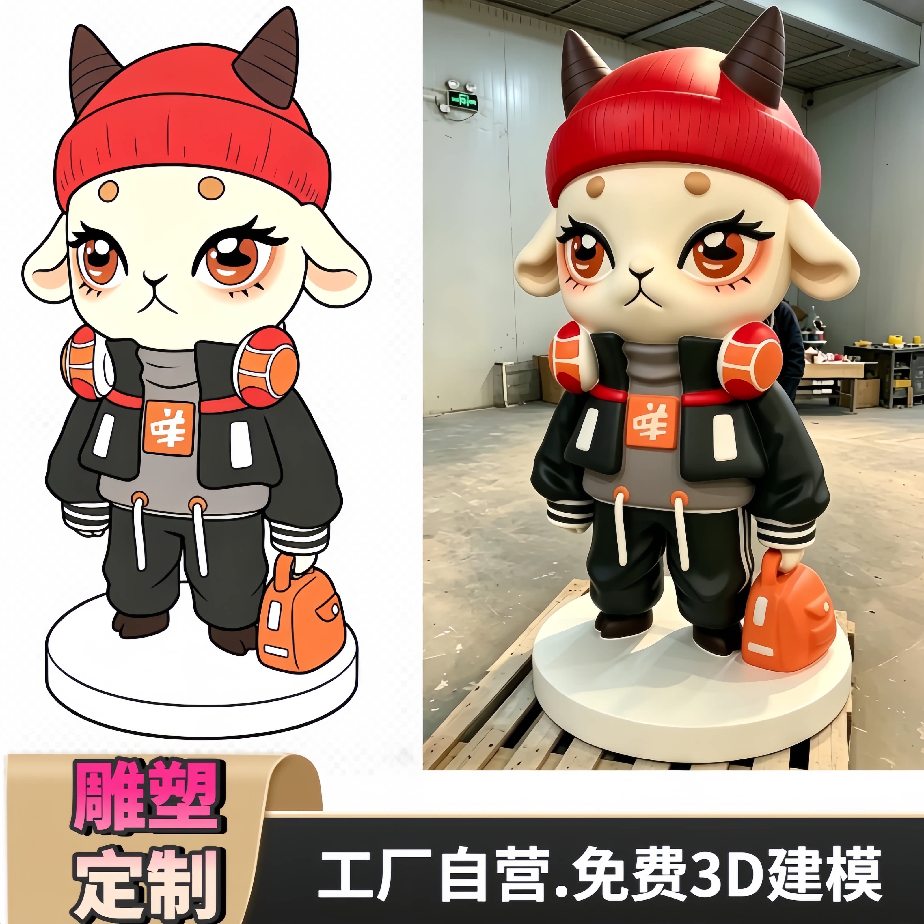 雕塑定制玻璃钢卡通人物奶茶店门头吉祥物装饰户外网红打卡大摆件