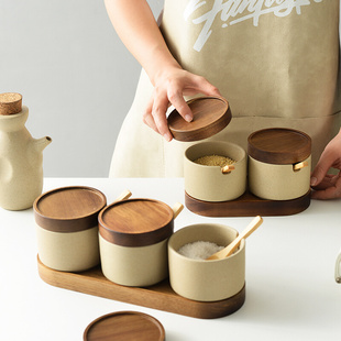 高颜值调味罐商用盐罐网红调料盒 日式 陶瓷调料罐家用厨房组合套装