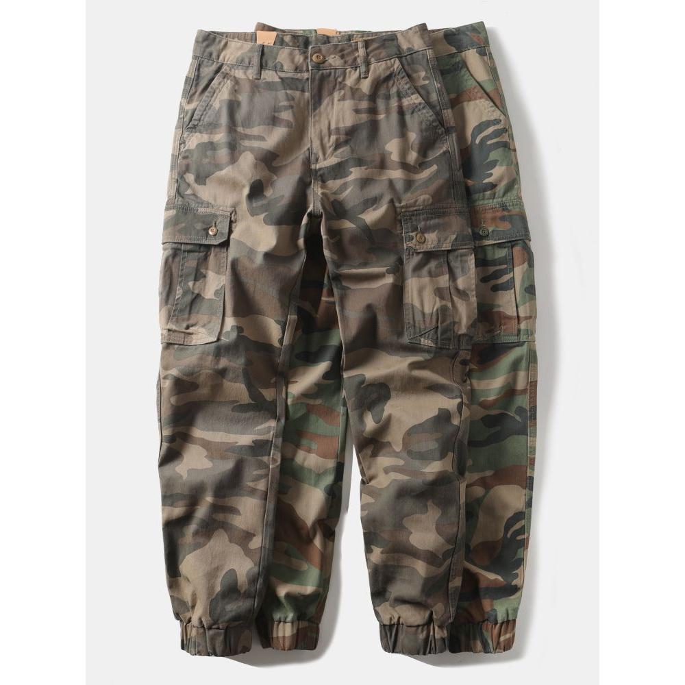 重磅阿美咔叽多口袋工装裤直筒宽松束脚裤复古美式迷彩裤子有大码