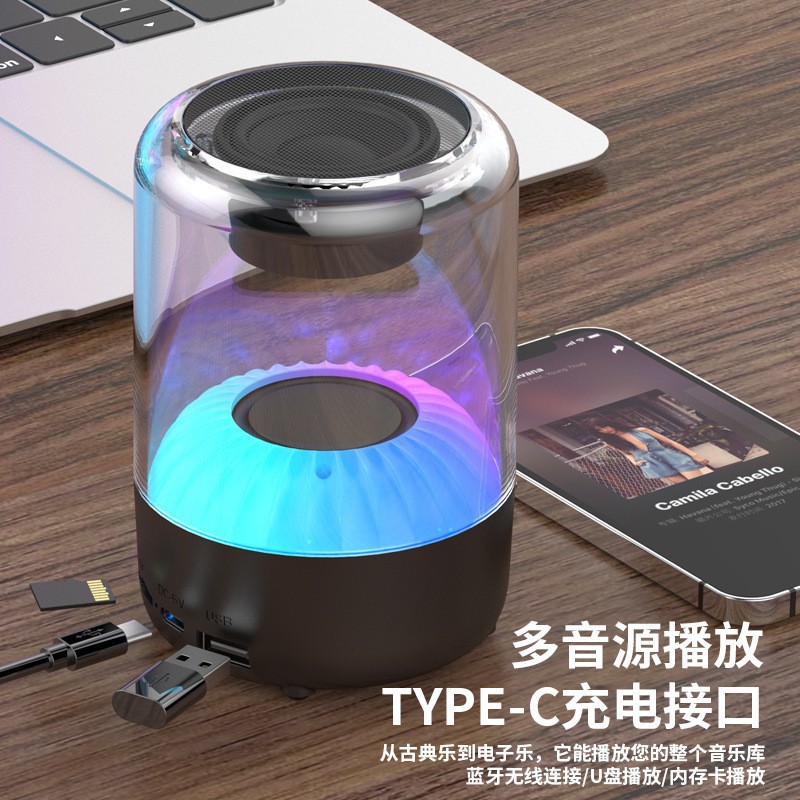A23智能蓝牙音箱低音炮七彩音响新款炫彩全屏家用环绕透明琉璃小