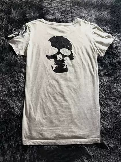 Lgb Pioneer Visual Series Bedrock Ultra Rare Skull Print Punk Style Couple Crew Neck Short Sleeve T-Shirt