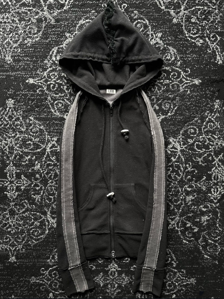 thumbnail for LGB Visual Series Patchwork Embroidered Sweatshirt with Patchwork Sleeves Subculture Hooded Cardigan Unisex