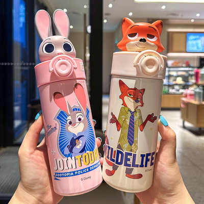 迪士尼保温杯儿童上学专用吸管杯女316不锈钢疯狂动物城朱迪杯子